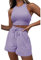 Geagodelia Damen Zweiteiler Sommer Hosenanzug Elegant Outfits Kleidung 2 Teiler Set Crop Tank Top + Shorts Y2k Aesthetic Clothes Workout Sport Anzug (B - Violett, S)
