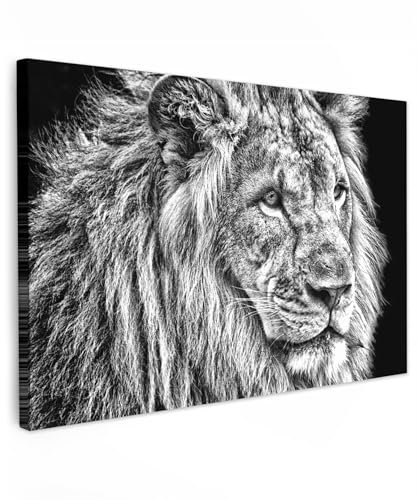 MuchoWow© Impression sur Toile Decoration Murale Peinture 120x80 cm Tableaux Decoratifs Muraux Décoration Chambre Portrait - Lion - Noir et blanc