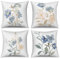 ASDCXZ Blume Kissenbezug 40x40 cm 4er Set, Aquarell Blau Rosa Blume Blätter Sofa Dekokissen Kissenbezüge Kissenhülle Waschbar Polyester Flachs Textil Outdoor Polster Kopfkissenbezug Kissen Bezug