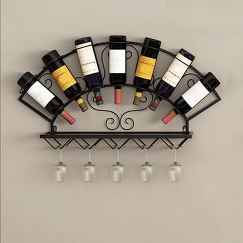 Porte Bouteille Mural,Étagère à Vin Murale avec Support en Verre,Porte-Bouteille Muraux Industriels,Étagère à Bouteilles Vintage en Métal Porte-vin Suspendu,pour la Cuisine,la Maison,Le Salon ( Color