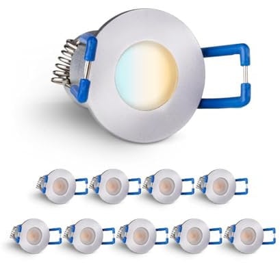 LongLife LED 10er Set Einbaustrahler Mini 3W CCT 2700K-6500K 2700K silber IP65 Dimmbare Strahler für Terrassenüberdachung, Carports, Dachüberständen