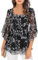 Flikity Ladies Blouses, 3/4 Sleeve Tops for Women Floaty Chiffon Tops Dressy Casual Tops Double Layers Square Neck Mesh Shirts Wedding Party Dresses Elegant Summer Fall Clothes Floral Black 3XL
