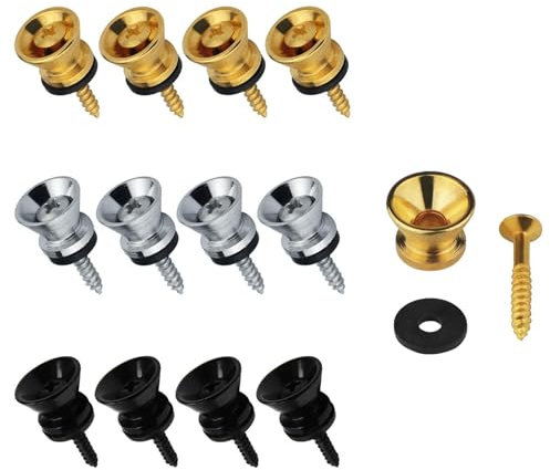 Gitarrengurt Knöpfe,Gitarrengurt Endknopf,Gitarrengurt Endpin,Gitarrengurt Schlösser,Gitarren Gurtsicherungen,mit Befestigungsschrauben und Gummi Kissen,für Akustik Gitarre Bass Ukulele,12 Pcs
