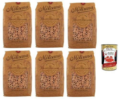 Italian Gourmet Ditaloni Rigati pasta integrale Vollkornnudeln 6 x 500g | Trafilata per sughi corposi, aus italienischem Weizen für al dente Genuss, Gesamtnettogewicht 3 kg