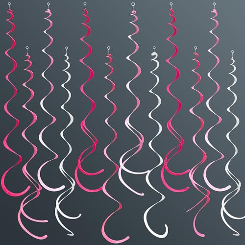36PCS Hot Pink Hanging Swirls Decorations Felt Ombre Pink White Swirl Streamers Party Spiral Ceiling Decoration Garland for Girls Birthday Wedding Bridal Shower Bachelorette Engagement Hen Party