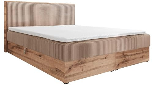 FURNISTAR Boxspringbett TILIA Doppelbett mit Bonellmatratze Bett mit Topper und Bettkasten Cord Stoff Polsterbett mit Kopfteil Modern Schlaffzimmer Wotan Plattet (180x200 Cappuccino)