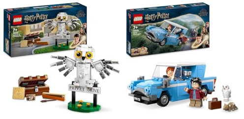 LEGO Harry Potter Hedwig at 4 Privet Drive, Buildable Toy for 7 Plus Year Old Kids, Girls & Boys & Harry Potter Flying Ford Anglia Car Toy for 7 Plus Year Old Kids, Boys & Girls
