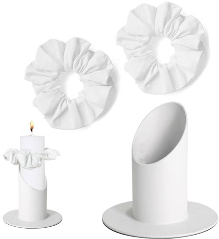 Qcdou kerzenständer, kerzenständer stabkerzen, kommunionkerze mit 2 Kerzenrock, kerzenständer Weiss für 4cm stabkerzen, Kerzenölschutz Tropfenfänger, Taufkerze, Hochzeit Kerze, Taufkerzenständer