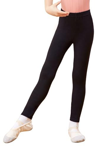 LingTing Girls Black Leggings, Dance Pants Ballet Workout Tights for Kids 5-6 Years