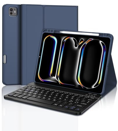 SENGBIRCH Custodia con Tastiera per iPad Pro 11 (M4) 2024, Layout Italiano QWERTY Custodia Tastiera Bluetooth Staccabile per iPad Pro 11 Pollici (M2) 2024, Blu Scuro