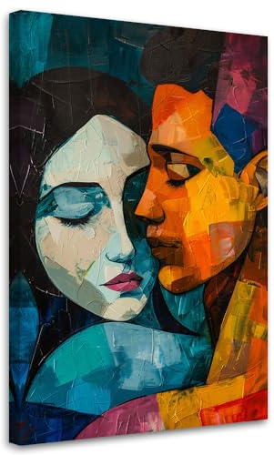 Feeby Bilder - Foto Geschenk - Romantisches Paar Acryl wie gemalt - 80x120 1tlg - Leinwandbilder Wohnzimmer - Wandbild über dem Bett - Bild Schlafzimmer - Aesthetic Zimmer Deko - Modern Pictures