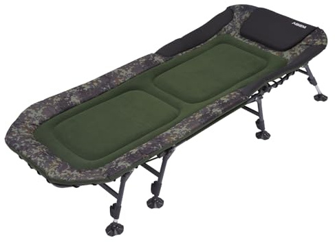 AGEM Angelliege Karpfenliege 8 Bein Faltbar XXL Campingliege Gartenliege Klappbar Polyester Campingbett 130kg (Tarnung)
