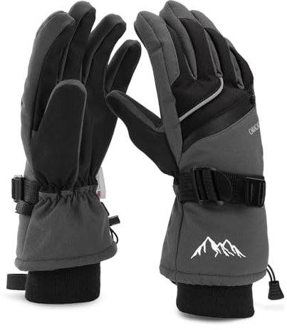 Caracaleap Gants de ski pour hommes et femmes - Coupe-vent - Imperméables - Gris - Taille XS