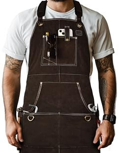 LEATHER VILLAGE Work Apron -Brown- Heavy Duty Wood Working Apron for Men with Tool Pockets for Woodworkers Blacksmiths Carpenters M-XXL