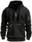 MakingDa Felpa con cappuccio da uomo con cerniera a 1/4, tasca con cerniera, coulisse, in pile, a maniche lunghe, con polsino, vestibilità aderente, alla moda, casual, classica, da lavoro, Nero , XL