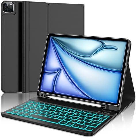 FOGARI iPad Air 6 11'' 2024 (M2) Keyboard Case | iPad Pro 11 Keyboard Case 2022 - iPad Air 5/Air 4 Case with Keyboard - 7 Colors Backlit UK Layout Keyboard - Case with Pencil Holder, Black