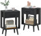 OYRREU Bedside Tables Set of 2, 40X 30 X 60.3cm Black Bedside Table, 2-Tier Small Bed Side Table Bedroom with Drawers and Open Shelf Nightstand Bedside Cabinet for Gift