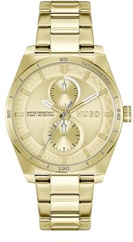 HUGO Reloj Analógico de Cuarzo Multifunción para Mujer Colección #Fast FOR Her con Correa de Acero Inoxidable de Color Dorado - 1540171