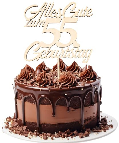 GoldRock Holz Torten Deko 55 Geburtstag Mann Frau,Tortendeko Geburtstag 55 Geburtstag Männer Deko,Kuchendeko Alles Gute zum 55 Geburtstag Deko,55. Geburtstag Frauen Kuchen Deko,Cake Topper 55 Jahre
