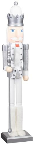 New White & Silver Large Wooden Nutcracker 91cm - Traditional Christmas Decoration to Fill Your Home With Festive Magic - Figurine Ornament A26