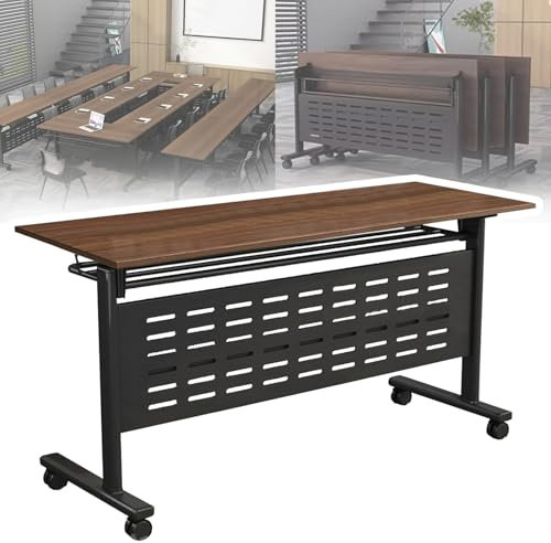 EAHKMETQ Klappbarer Konferenztisch, Faltbarer Konferenzraum, Schulungsraum, mobiler Klapp-Schulungstisch, mit Rollen, großer rechteckiger Besprechungs- und Seminartisch, rechteckiger modula