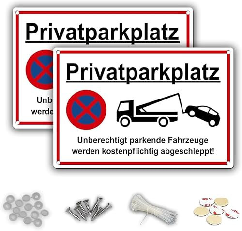 2 x Privatparkplatz Schild | 30 x 20 cm Kunststoff Parkverbotsschilder | Wasserfester Druck | Inklusive allen Befestigungszubehör | Für Drinnen Und Draußen geeignet