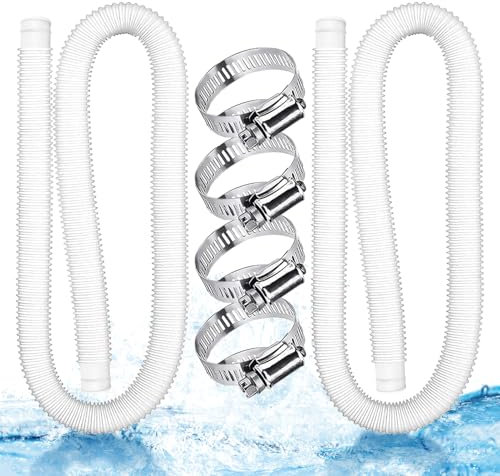 2 Piezas Manguera piscina 32mm,Manguera limpiafondos piscina Blanco,Manguera piscina,Tubo piscina con 4 abrazaderas metálicas,59x1.25 inch,Universal,Apto para todo tipo de bombas