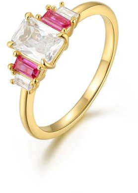 Grewod Verlobungsring 585 Gelbgold Damen Elegant 7.22 MM Weiß Rechteck Moissanit Stein Eheringe Größe 54 (17.2)