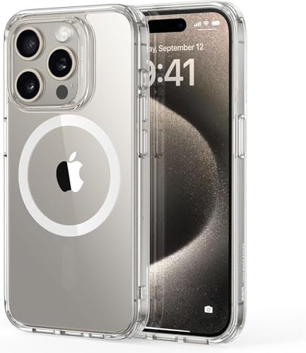 Electrones for Clear iPhone 15 Pro Clear Case, MagSafe Compatible, Shockproof Military-Grade Protection, Magnetic Phone Case, Hybrid Design, Clear Case iPhone 15 Pro Case Cover Megnetic Mag-Safe