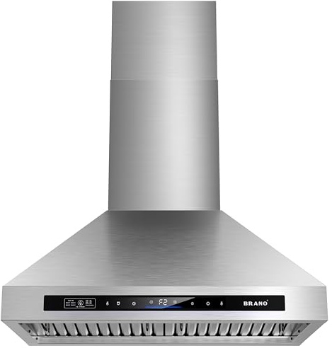 BRANO 30-Inch Wall Mount Range Hood, 900 CFM, Voice and Gesture Control