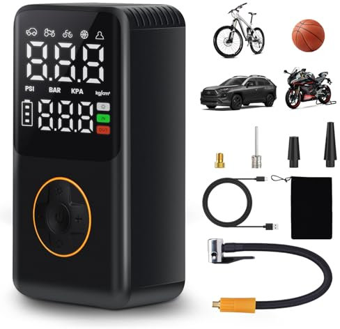 TAVADA Compressore Aria Portatile Auto,Compressore Portatile Electric Air150Psl 4000mAh,5 modalità,Auto Spegnimento e Luce LED e manometro Digitale,Riempitrice Pneumatici per Bici/Moto/Pallone