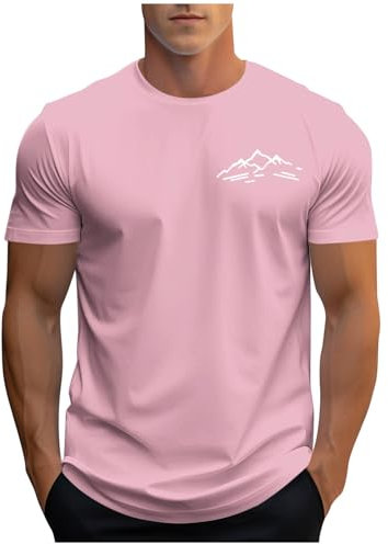 UHouse Tee Shirt Homme Basique à Manches Courtes Tshirt Sport T-Shirt Col Rond Haut Vintage Streetwear Grande Taille Leger Top Coton Respirant Habit Rose XL