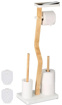 Relaxdays WC Garnitur, Bambus, HBT 80 x 30 x 20 cm, freistehender Klopapierhalter, mit Ablage, Toilettenbürste, Farbwahl