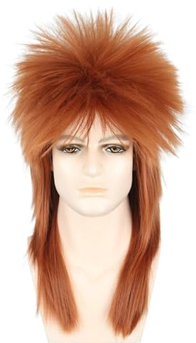 LeMarnia Orange 80er Jahre Herren Rocker Punk Popstar Vokuhila Perücke Halloween Party Kostüm Perücke