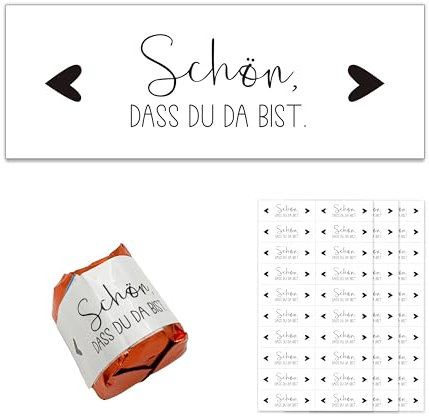 FloraVigo 100 Aufkleber „Schön, dass du da bist“ Gastgeschenkaufkleber Eukalyptus, Pralinenaufkleber für Taufe, Gastgeschenke, Geburtstage, Kommunion, Hochzeiten (schwarz)