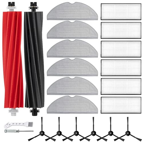 APZOVO Accessoires de Rechange pour Roborock S8 /S8+ /S8 Plus Aspirateur, 2 Brosse Principale en Caoutchouc, 6 Serpillière, 6 Hepa Filtre, 6 Brosse Latérale