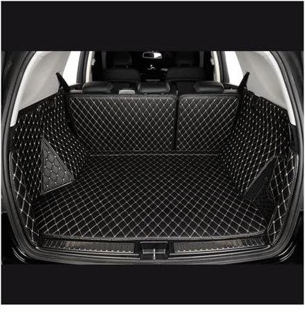 SQOFJDF kofferraummatten 7 sitze Durable Leder Kofferraum Matte Für Hyundai Für Santa Fe Für Santafe 2024 2025 Auto Teppich Zubehör Innen Teile Rutschmatte(Schwarzbeige)