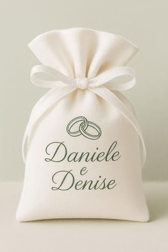 Sacchetti Porta Riso Matrimonio 6x8 cm – Cotone Bianco con Iniziali Personalizzate DTF – Chiusura a Coulisse – Eleganti per Uscita Chiesa – Colore a scelta – Set per Sposi - N° 24 Pezzi (FEDI)