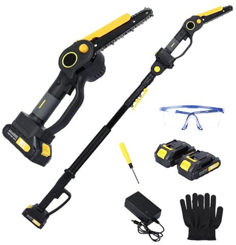 Cordless Pole Saw Mini Chainsaw, 2-in-1 Brushless Pole Chainsaw with 21V Electric Battery, 4.9-7.5ft Adjustable Pole Saw for Tree Pruning Trimming Hedge Cutting