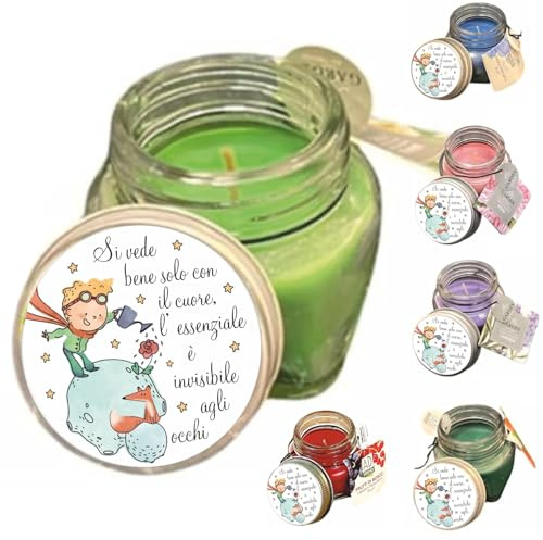Regalami.Shop 6 Candele in Vetro con Coperchio in Metallo e Grafica de Il Piccolo Principe - Bomboniere Profumate in Sei Fragranze Assortite, Ideale per bomboniera, Party, Regalo