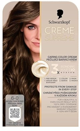 Schwarzkopf CREME SUPREME 6-0 natural dark blonde nourishing cream color, Pack of 1