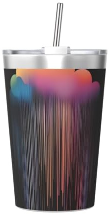 Vaso térmico cónico con estampado de lluvia arcoíris colorido, taza de paja aislada, perfecta para uso en el gimnasio o para llevar contigo