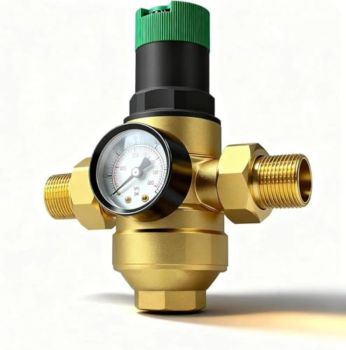 Thirrni Druckminderer Wasser 1 Zoll, Messing Wasserdruckminderer mit Manometer und Siebfilter DN25, Überdruckventil zur Druckregulierung für Häuser, Gebäude & Fabriken