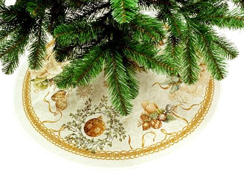 Hossner Weihnachtsbaumdecke Gobelin 95 cm Rund Weihnachten Christbaumdecke Glitzer Baumdecke Baumteppich Waschbar Wiederverwendbar