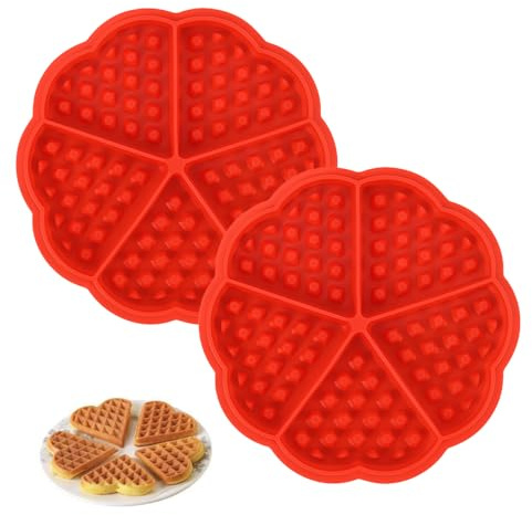 BOBITALK 2 Stücke Waffelform Für Airfryer,Silikon Waffelform Airfryer, antihaftbeschichtet, Mini-Herz-airfryer waffeleinsatz 5 Mulden (rot)