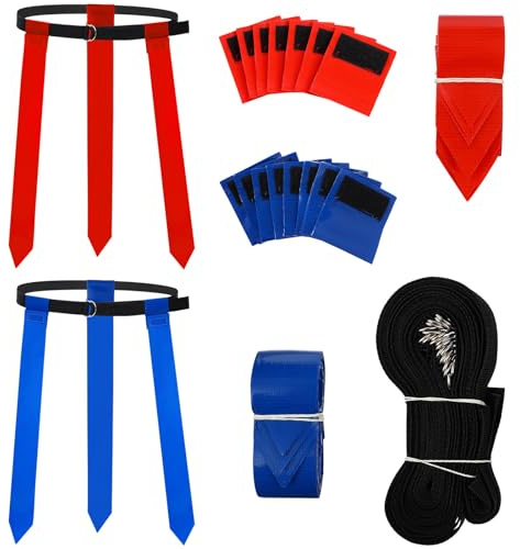 Homoyoyo 10 Verstellbare Flag Football Gürtel mit 30 Roten und Blauen Flaggen Fußball Flaggengürtel für Erwachsene Sporttraining und Mannschaftsspiel