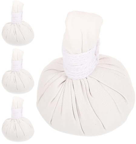 Beavorty Lot de 4 Boules de Massage Thaï aux Herbes Médicinales Blanches, Compresses Chaudes Chinoises Portables pour Relaxation Musculaire, Outil de Moxibustion et Massage Apaisant