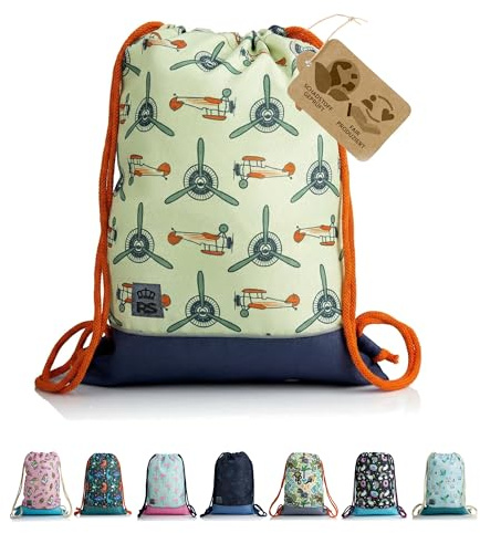 Turnbeutel Sportbeutel Gymbag Rucksack für Kinder (Modell 26) | Reißverschlussfach, Schlüsselclip, Reflektor, für Schule, Sport & Freizeit