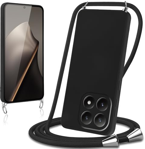 Knrlqim Funda con Cuerda para Xiaomi 15T 5G,Silicona Líquida Carcasa Antigolpes Case con Correa Colgante Ajustable Collar Correa de Cuello Cadena Cordón para Xiaomi 15T 6,83,Negro