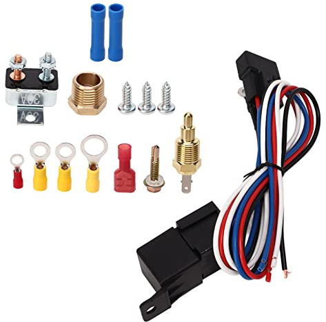 Phefop Kit Relais Thermostat Ventilateur Radiateur 185°C Allumé 175°C Éteint 40 A Imperméable, avec Kit Câblage Thermostat Réglable 12V pour Voitures Camions Bus